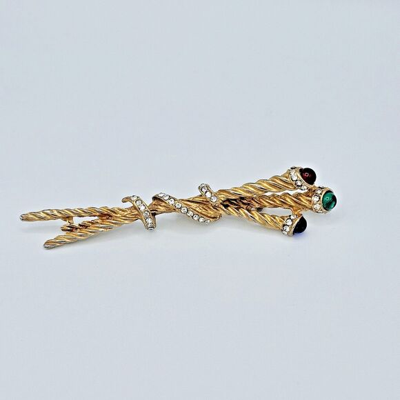 Vintage Gripoix Brooch Royal Scepter Ornamented Staff Red Green Blue Jeweled Pin - Picture 6 of 10